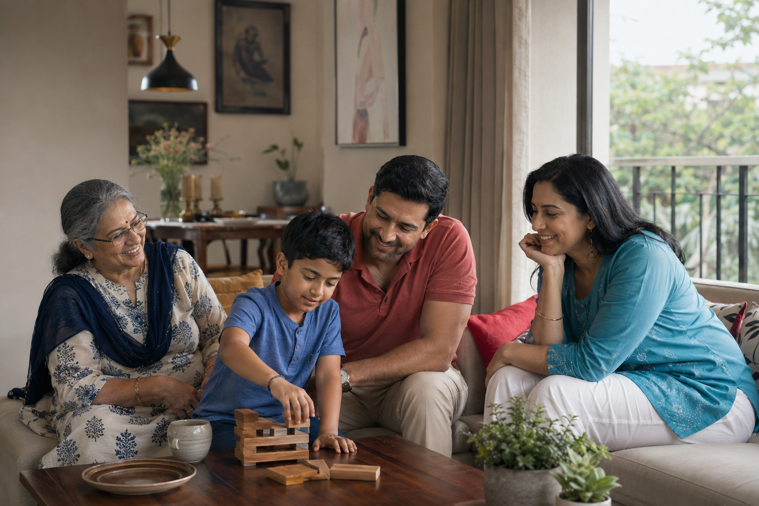 Three generations of a family at home
